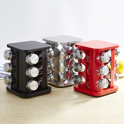 Spice Rack Kitchen Glass Seasoning Salt Pepper Sugar Jars And Stainless Steel Rack Holder Kitchen Storage Spice Rack