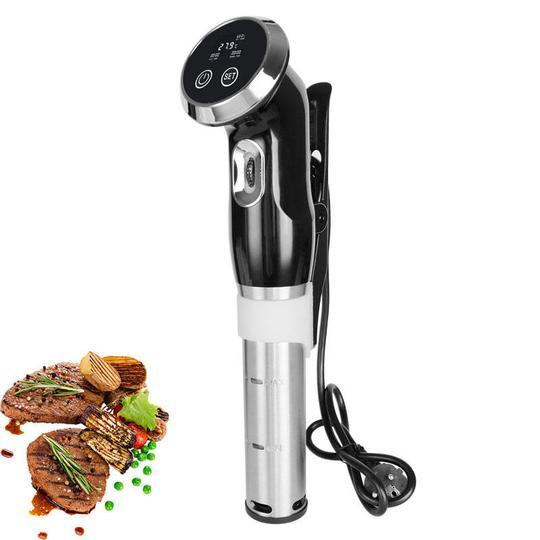 Platinum Precision Sous Vide Cooker Immersion Circulator with steak and vegetables.