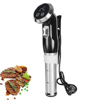 Platinum Precision Sous Vide Cooker Immersion Circulator with steak and vegetables.